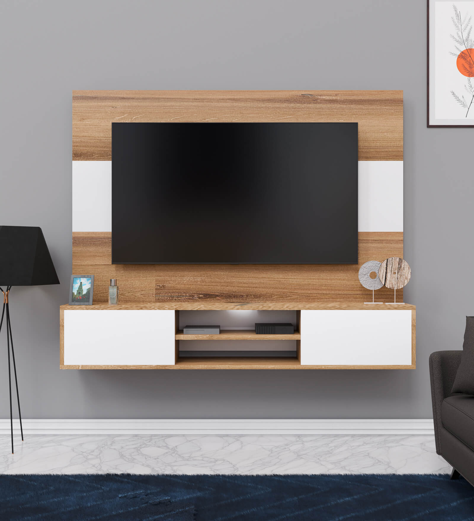 Christie Tv Unit In Oak And White Colour