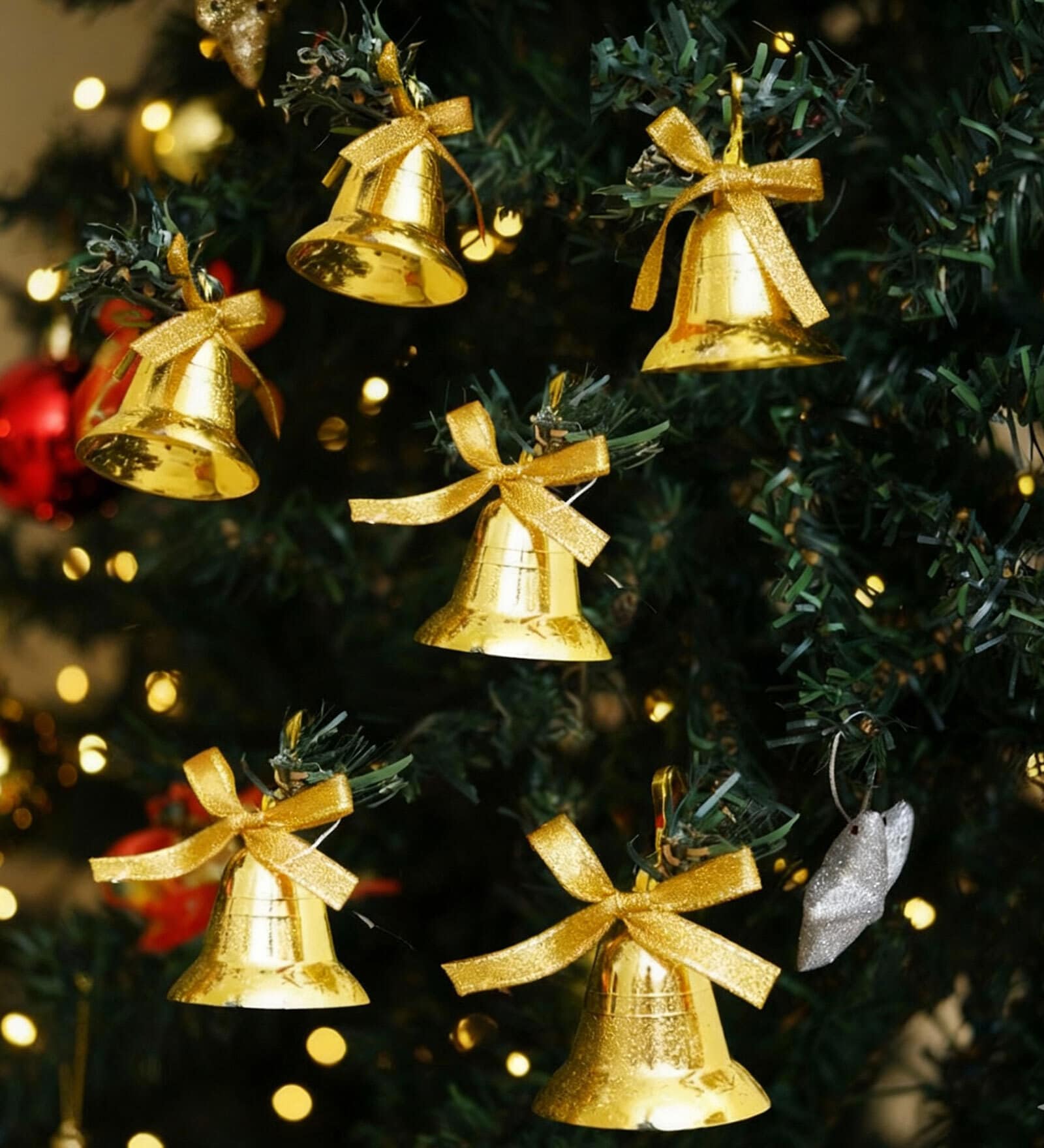 Christmas Bells Golden Jingle Bells with Red Ribbon (Pack of 12) Christmas Bells Golden Jingle Bells with Red Ribbon (Pack of 12)