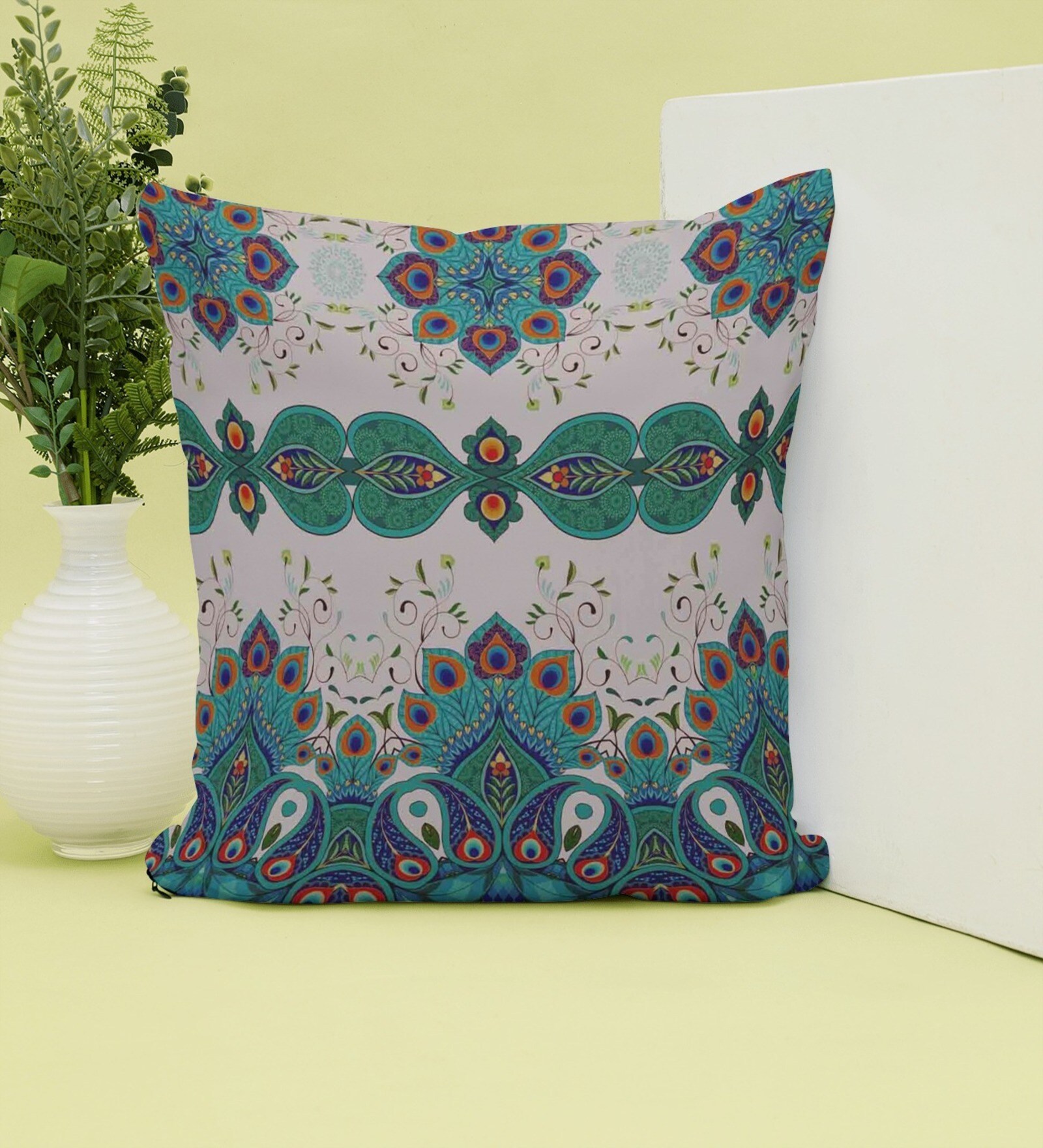 Christmas Collection Aqua Abstract Satin 16X16 Inches Cushion Cover