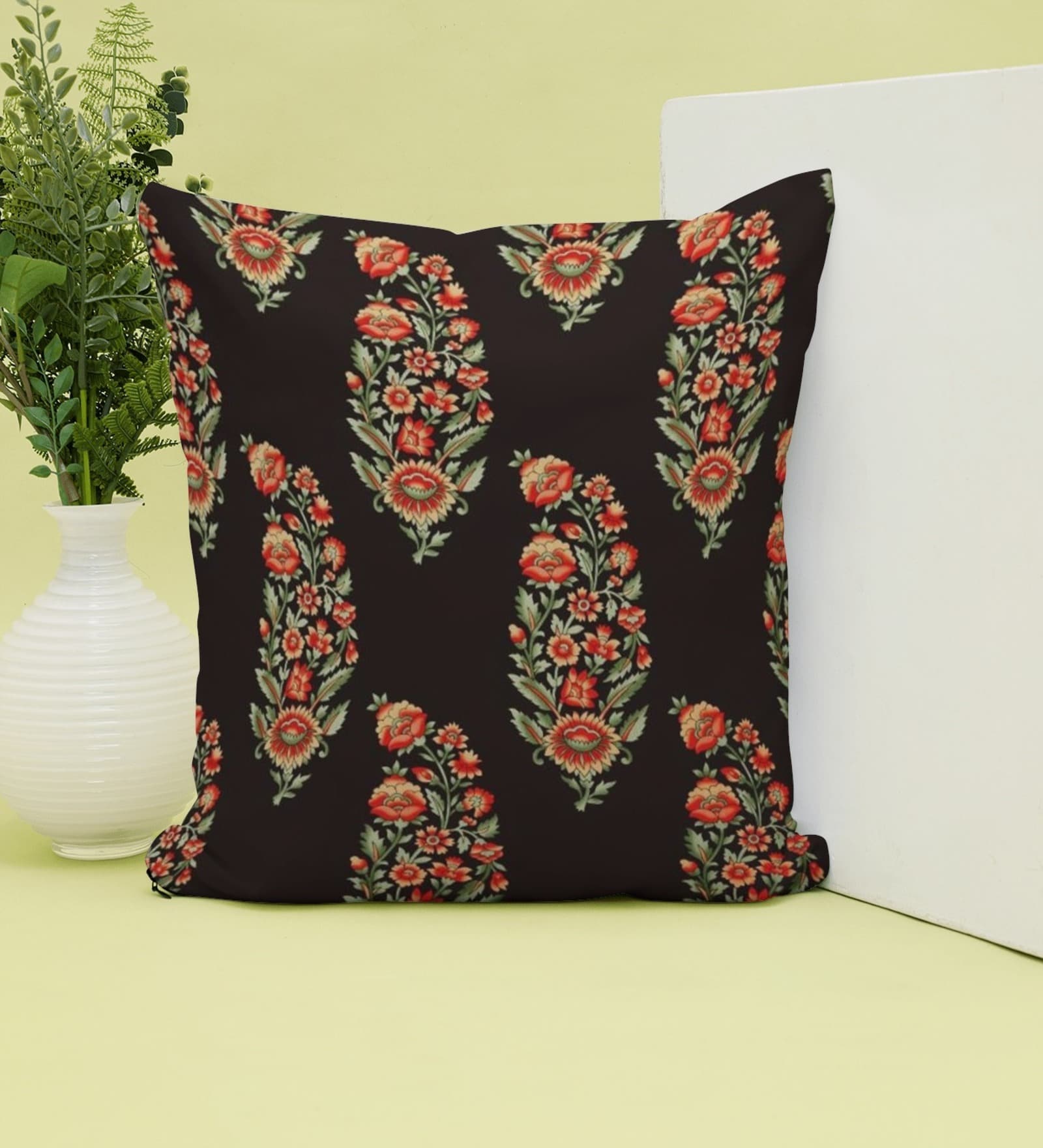 Christmas Collection Black Abstract Satin 16X16 Inches Cushion Cover