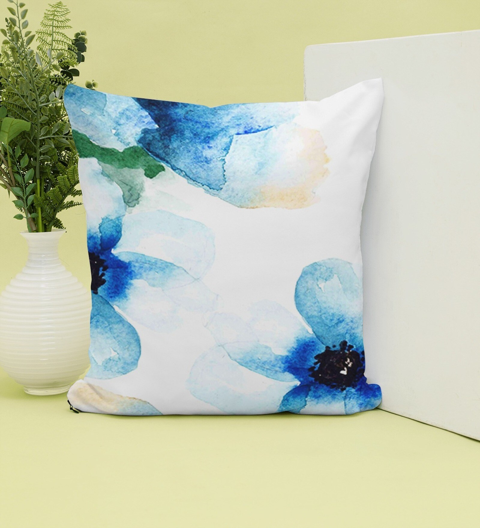 Christmas Collection Blue Floral Satin 16X16 Inches Cushion Cover