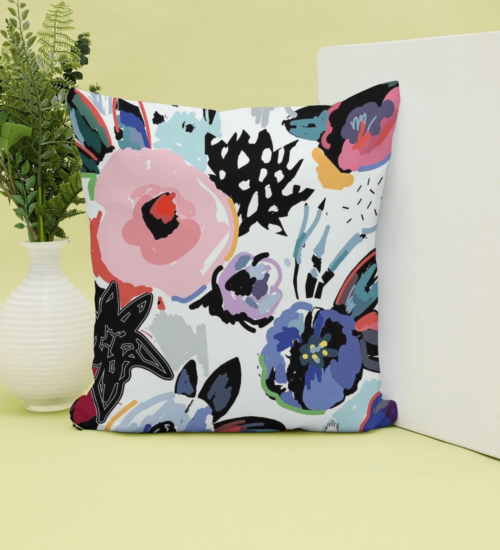 Christmas Collection Multicolor Floral Satin 16X16 Inches Cushion Cover