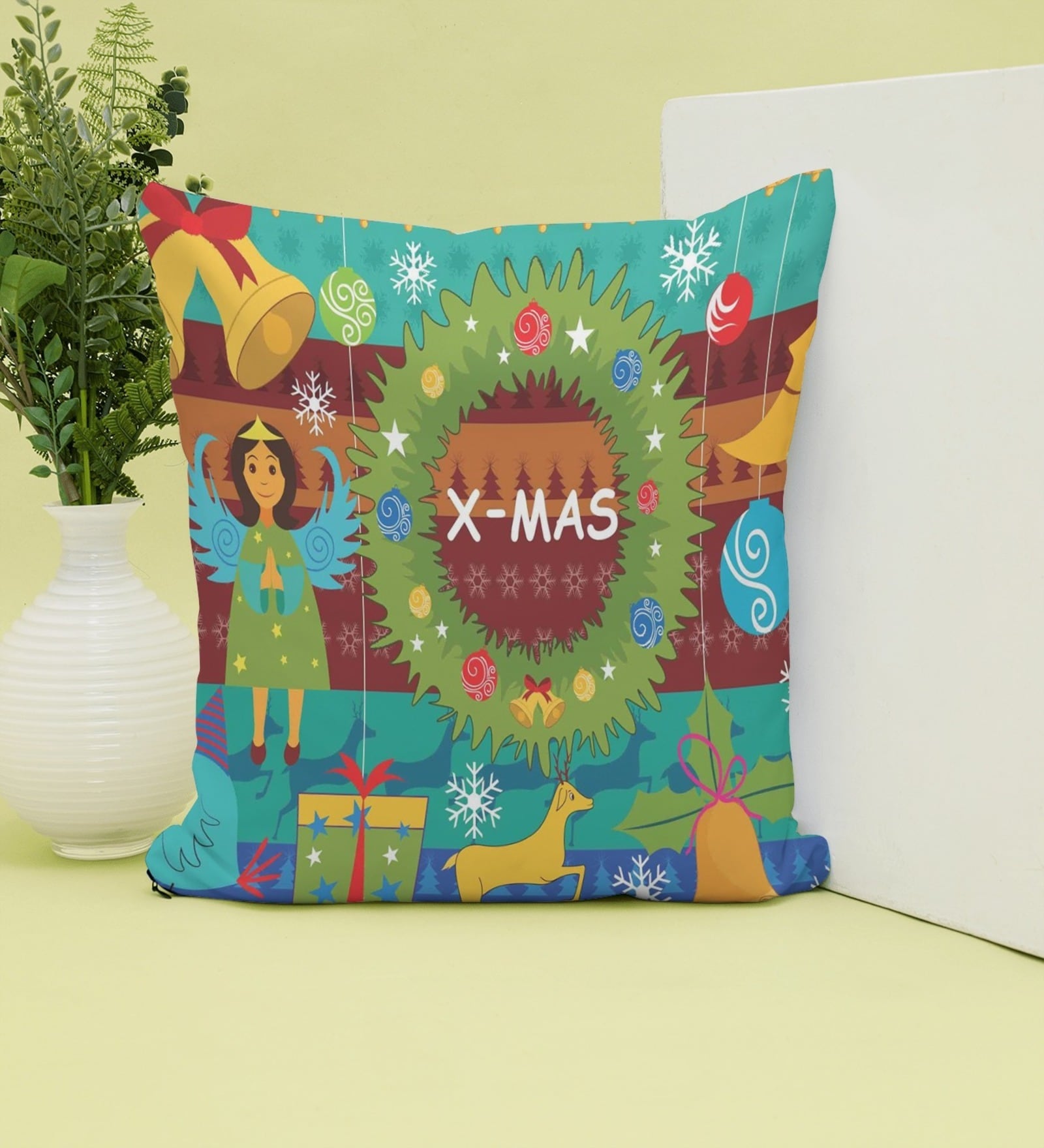 Christmas Collection Multicolor Abstract Satin 16X16 Inches Cushion Cover