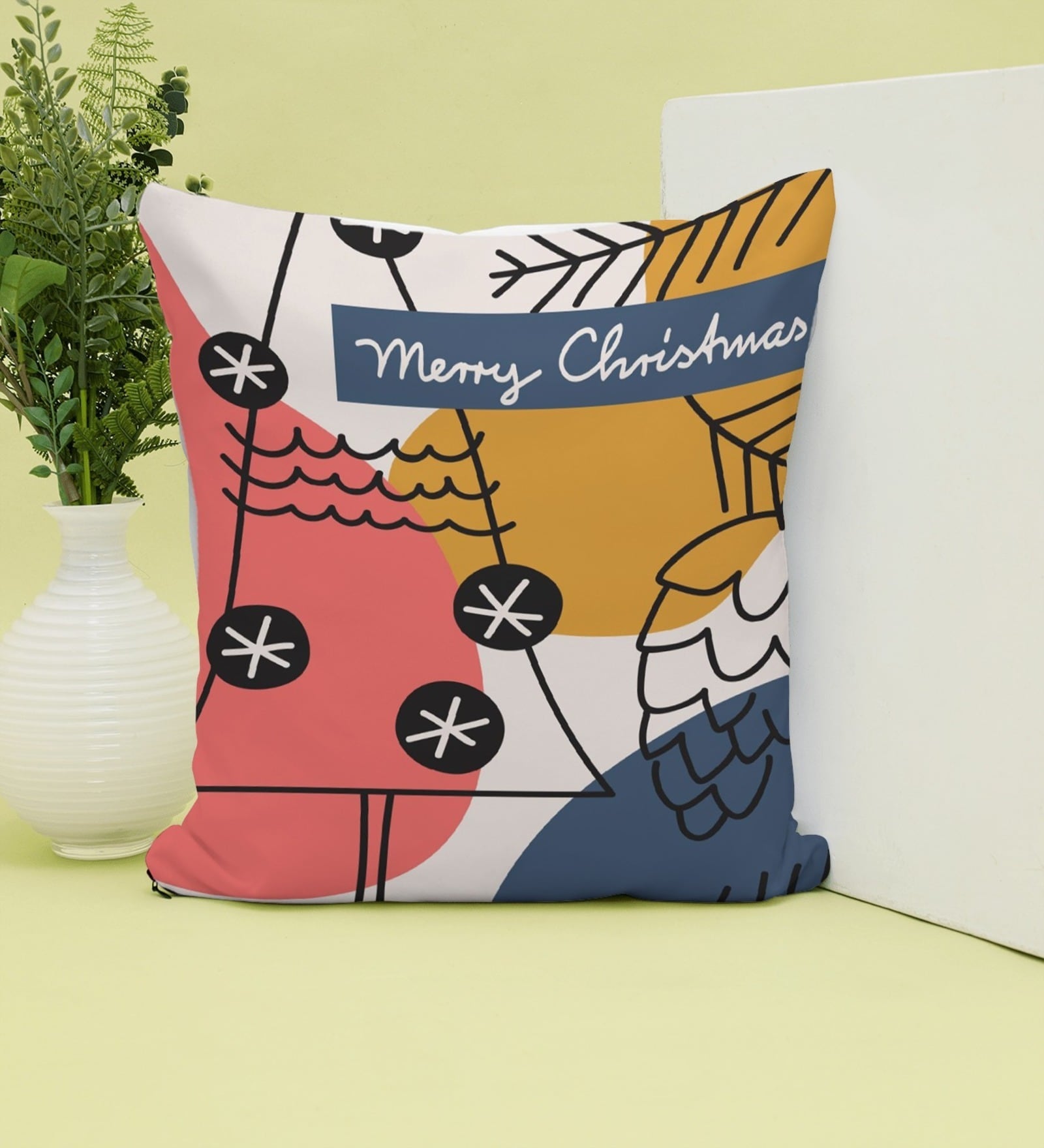 Christmas Collection Multicolor Abstract Satin 16X16 Inches Cushion Cover