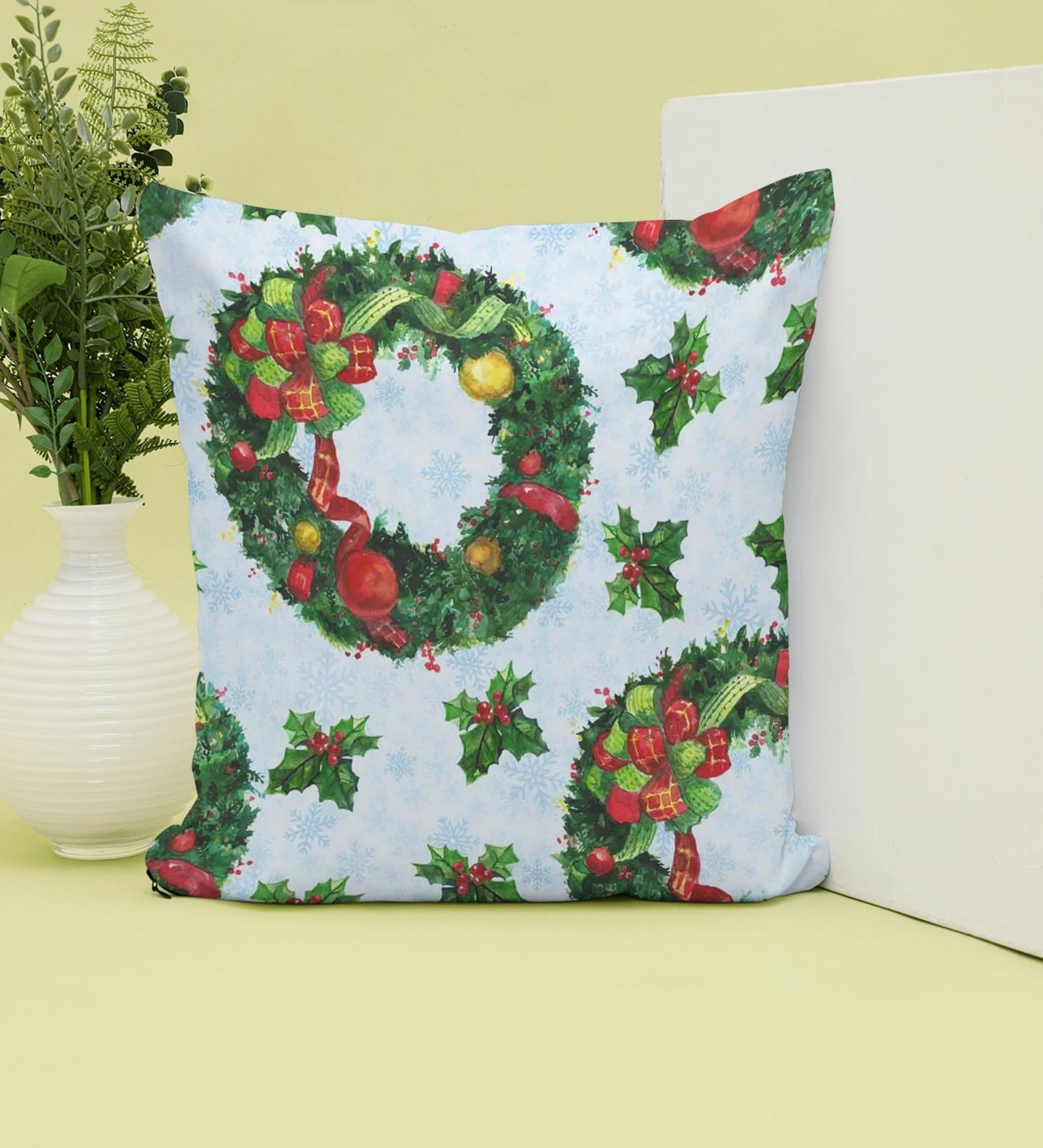 Christmas Collection Multicolor Abstract Satin 16X16 Inches Cushion Cover