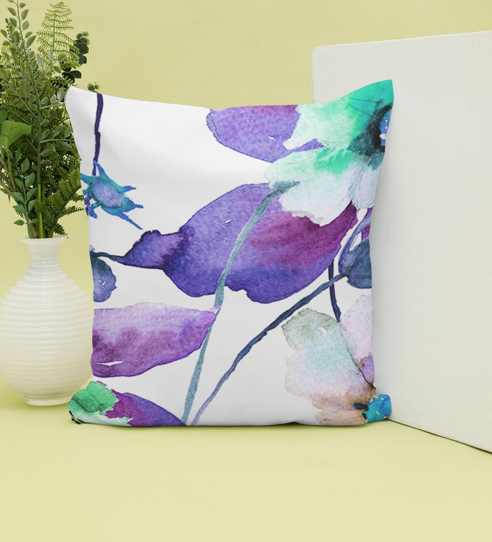 Christmas Collection Purple Floral Satin 16X16 Inches Cushion Cover