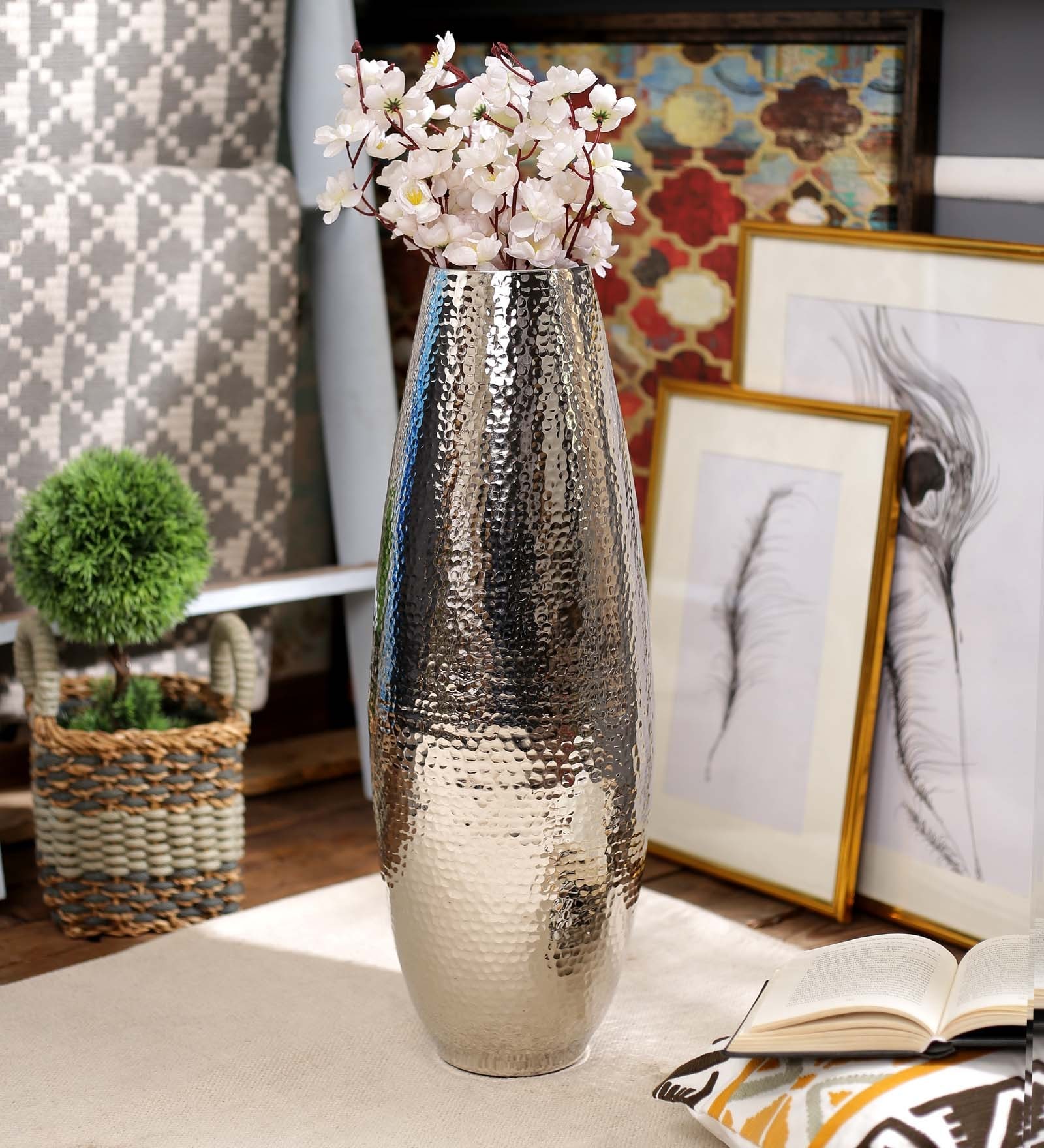 Buy Silver Large Hammered Metal Vase by Swhf Online Modern and