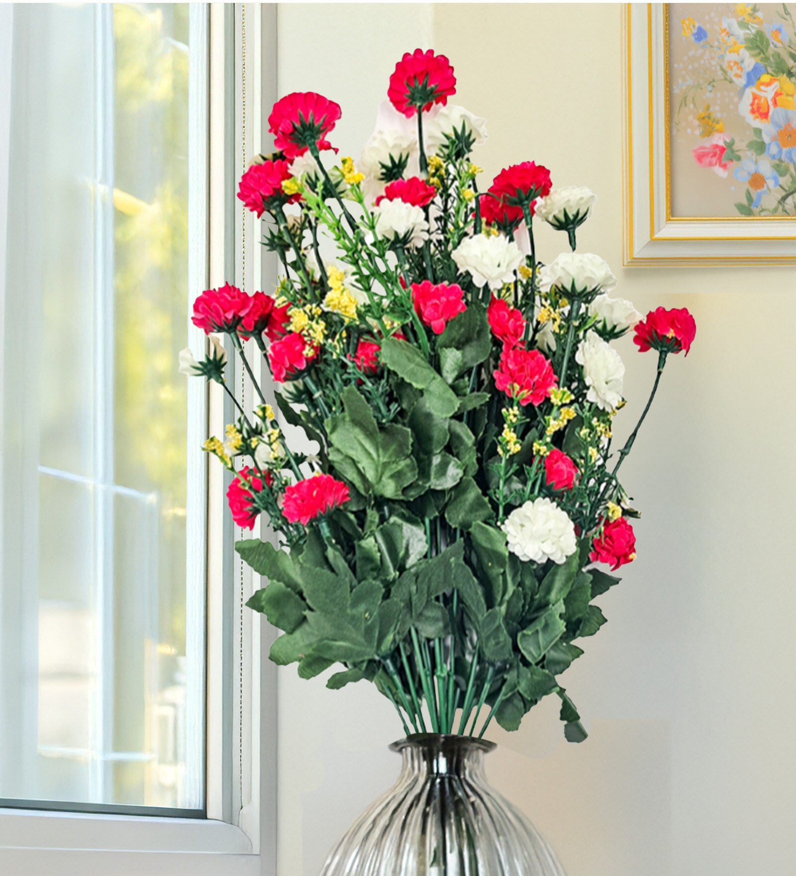 Chrysanthemum Red & White Plastic Artificial Flower