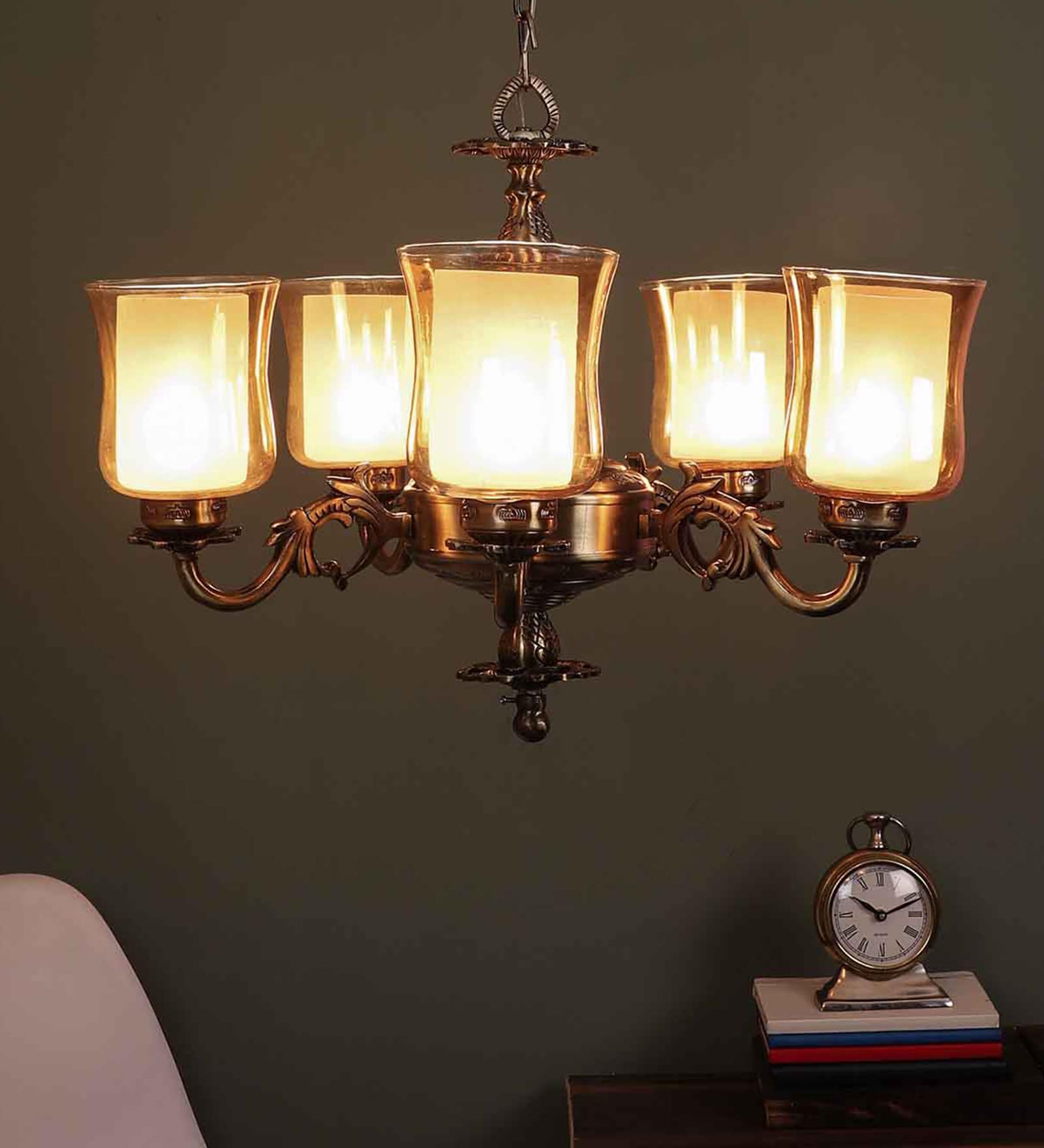 Dorian Antique Brass Metal Shaded Chandelier