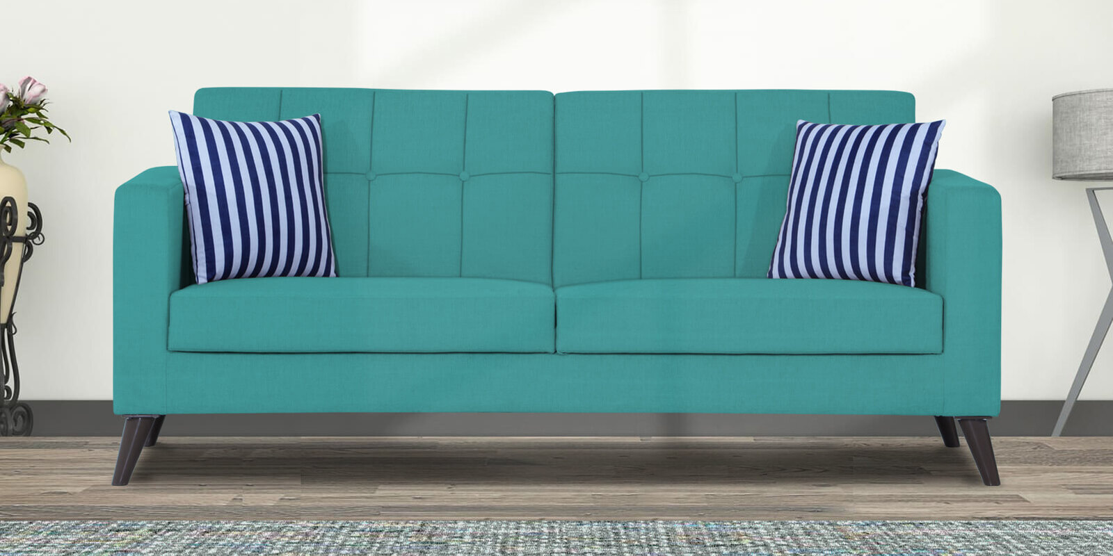 Charles Fabric 3 seater Sofa In Aqua Blue Colour