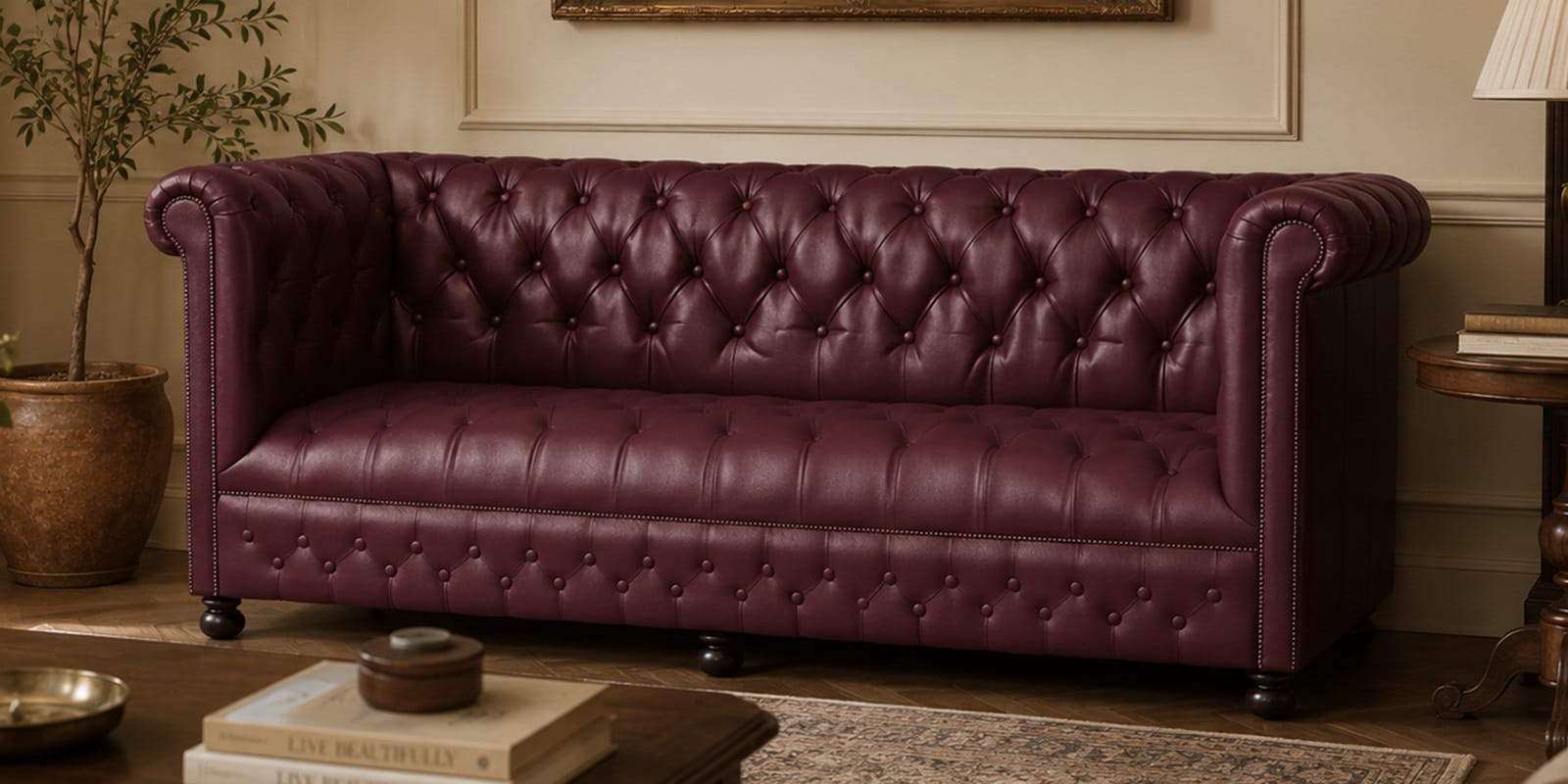 Chelsea 3 Seater Sofa Italian Leather In Berry Colour