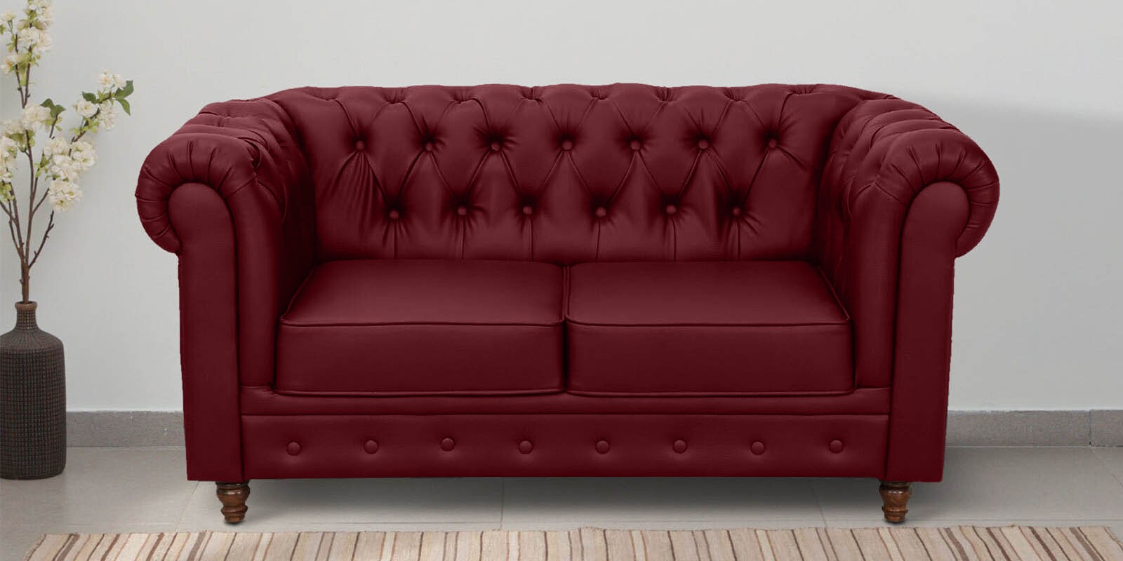 Cheshire Velvet 2 Seater Sofa In Berry Red Colour