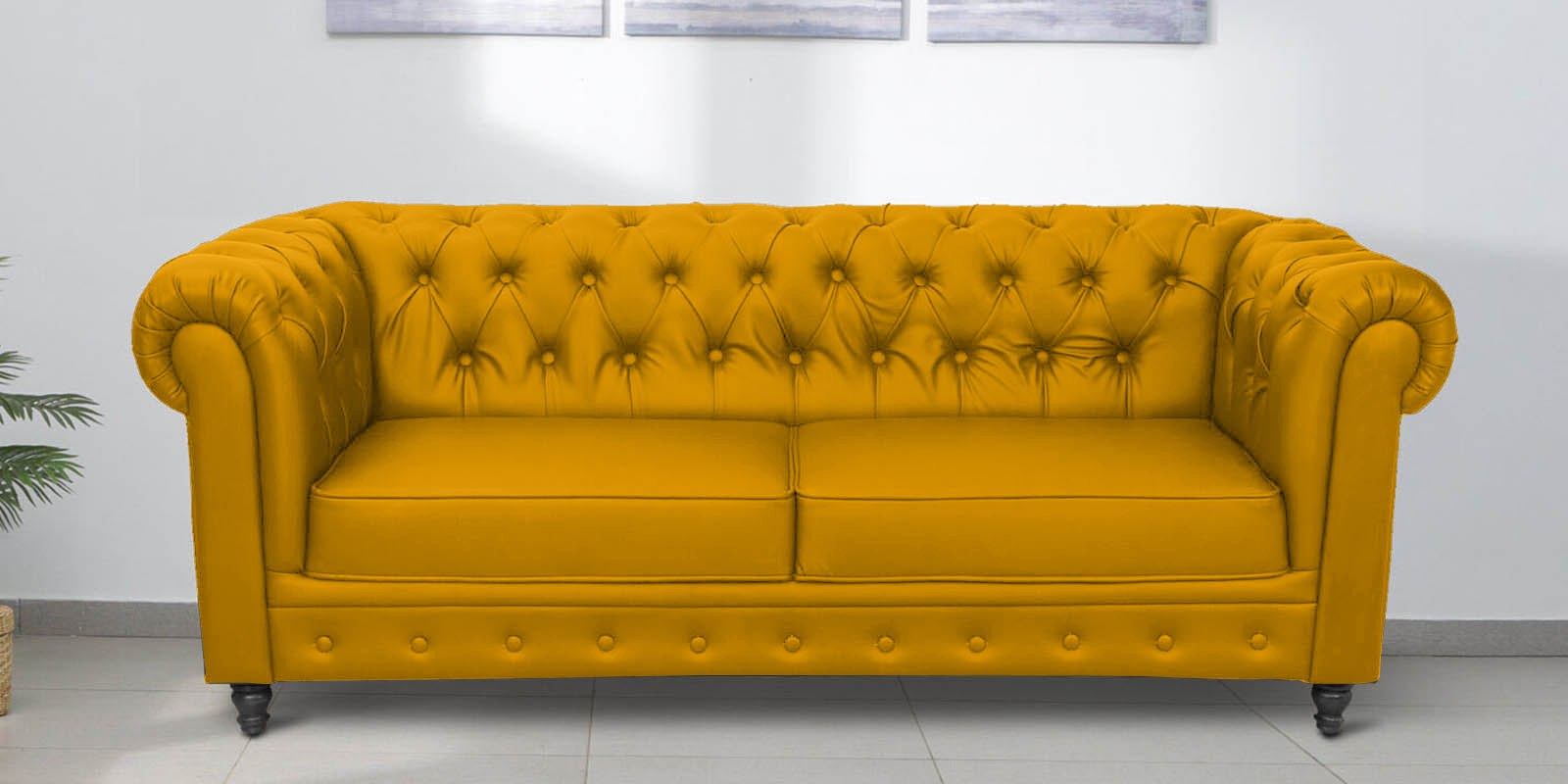 Cheshire Velvet 3 Seater Sofa In Yellow Colour