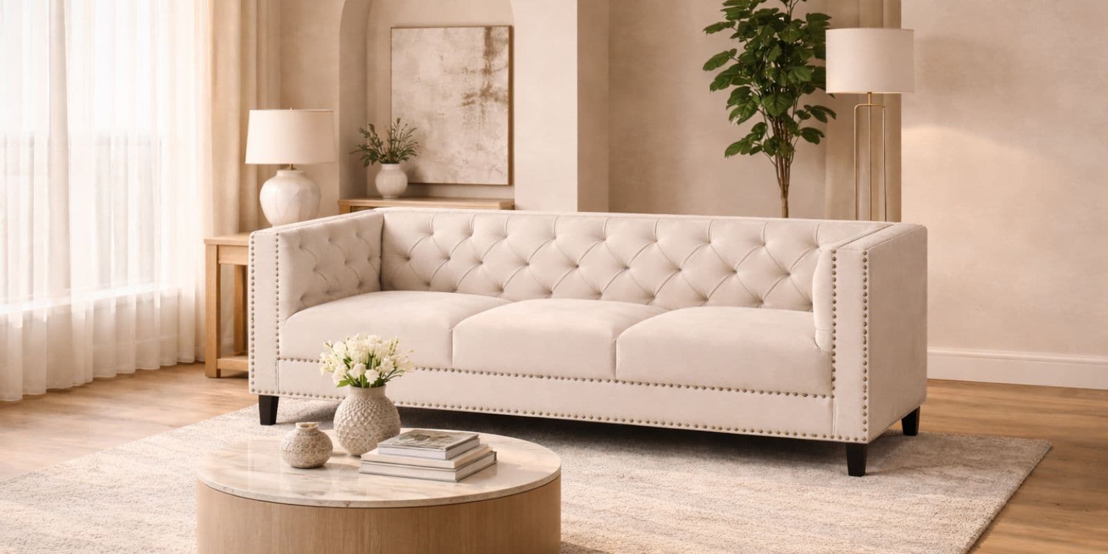 Chester Sofa 3 Seater In Beige Colour
