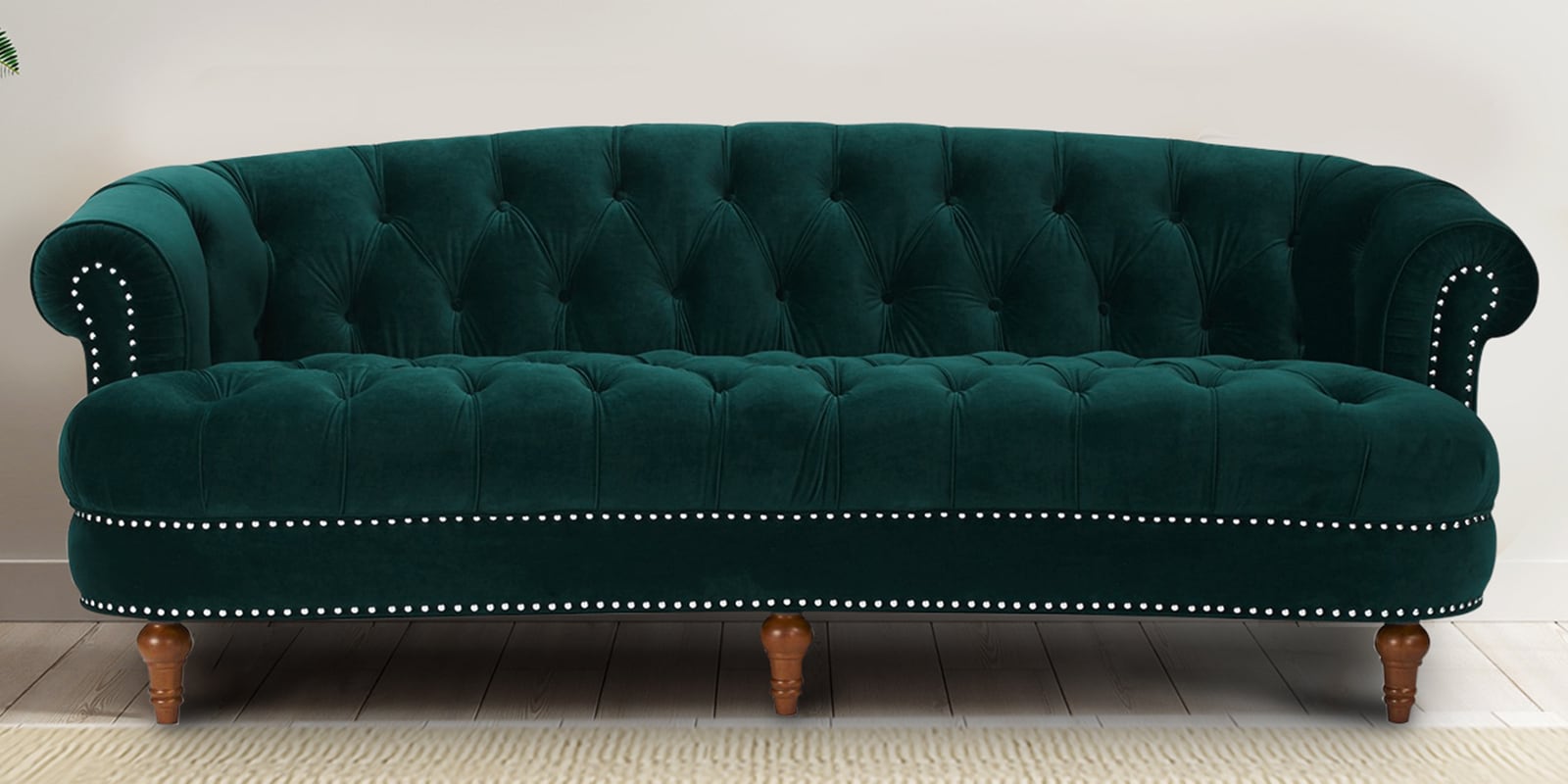 Buy Chesterfield Fabric 3 Seater Sofa in Dark Green Colour at 45% OFF ...