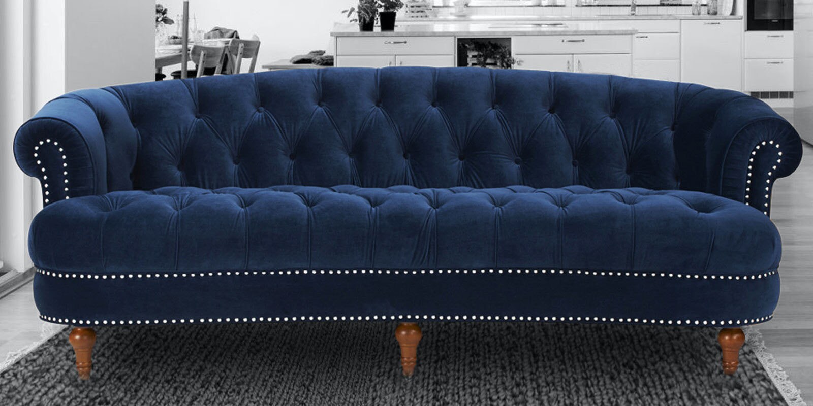 Buy Chesterfield 3 Seater Sofa in Navy Blue colour by Dreamzz Furniture