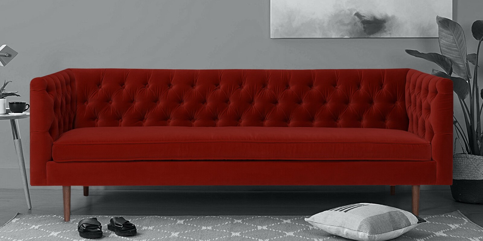 Chesterfield Fabric 3 Seater Sofa in Red Colour
