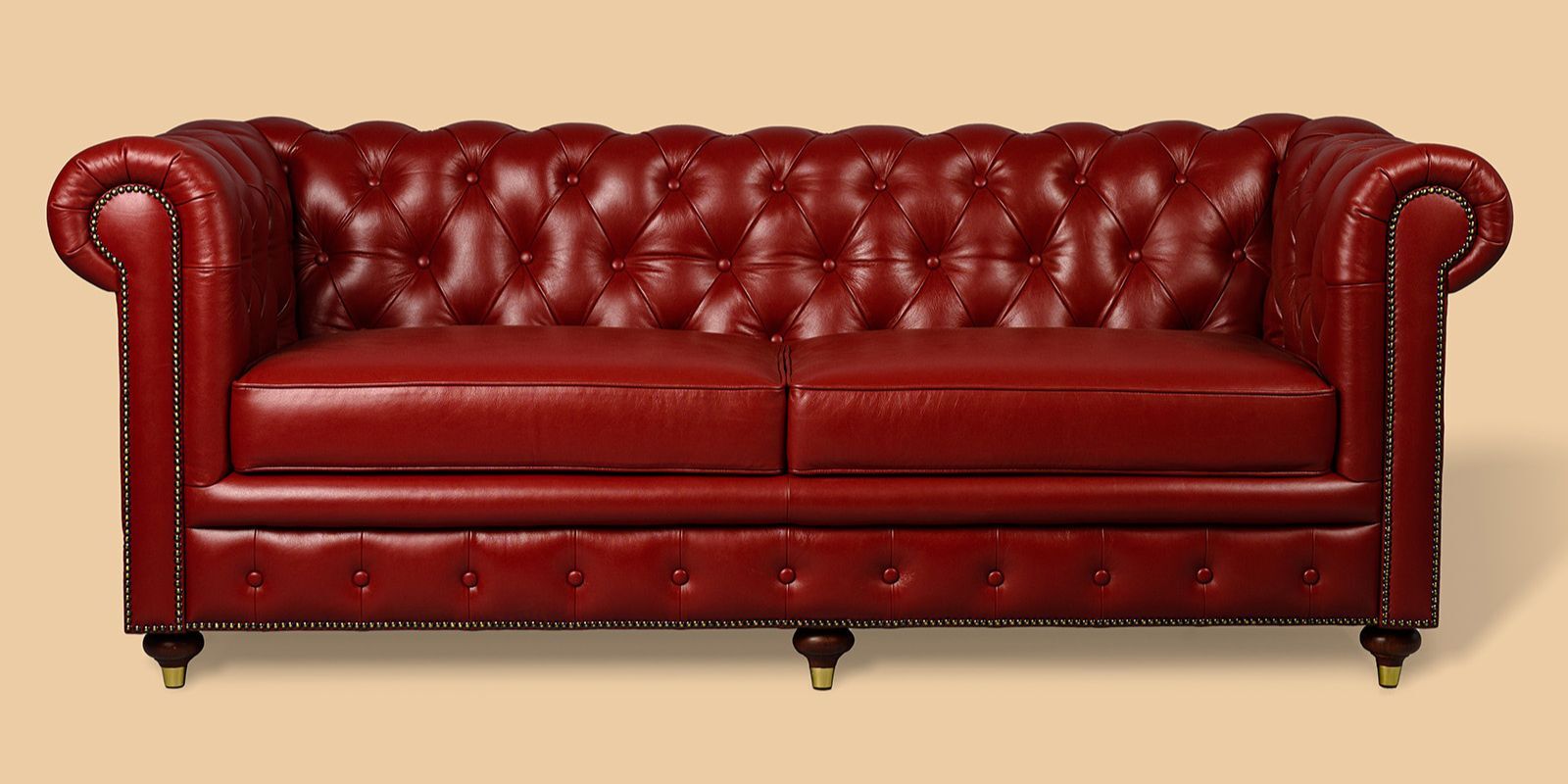 Chesterfield Leather Three Seater Sofa in Red Colour Chesterfield Leather Three Seater Sofa in Red Colour