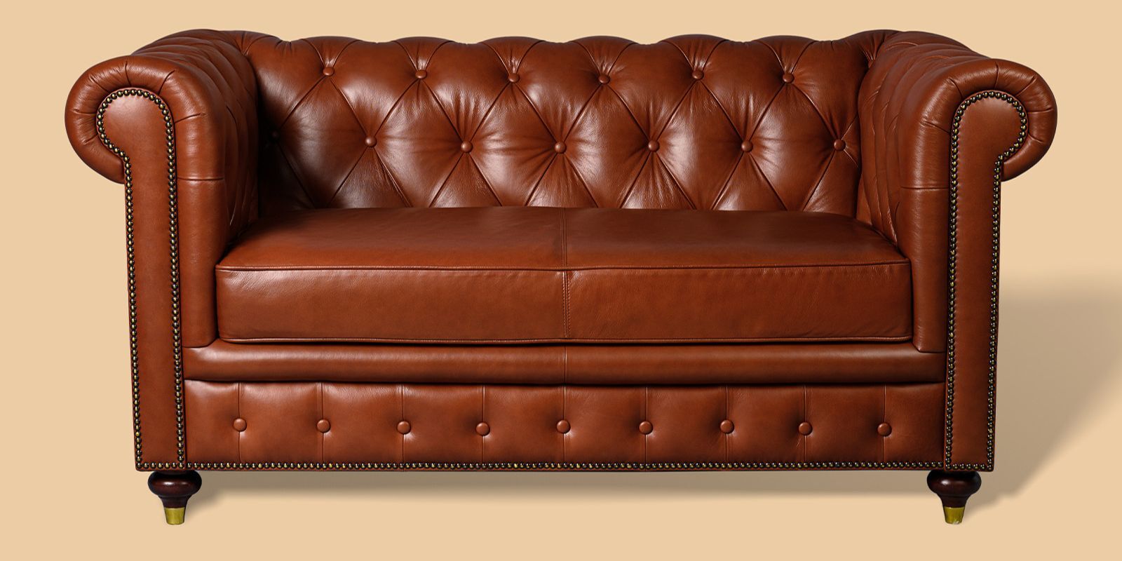 Chesterfield Leather Two Seater Sofa in Cognac Colour Chesterfield Leather Two Seater Sofa in Cognac Colour