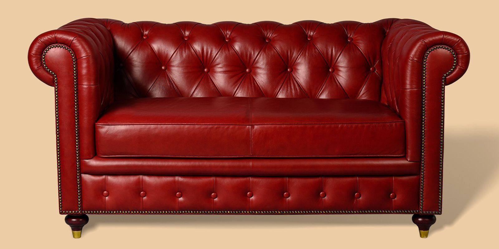 Chesterfield Leather Two Seater Sofa in Red Colour Chesterfield Leather Two Seater Sofa in Red Colour