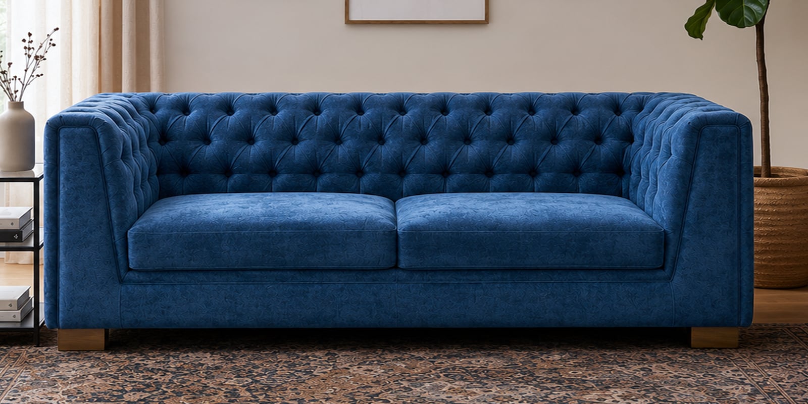 Chesterfield Sal Wood 3 Seater Sofa In Blue Colour