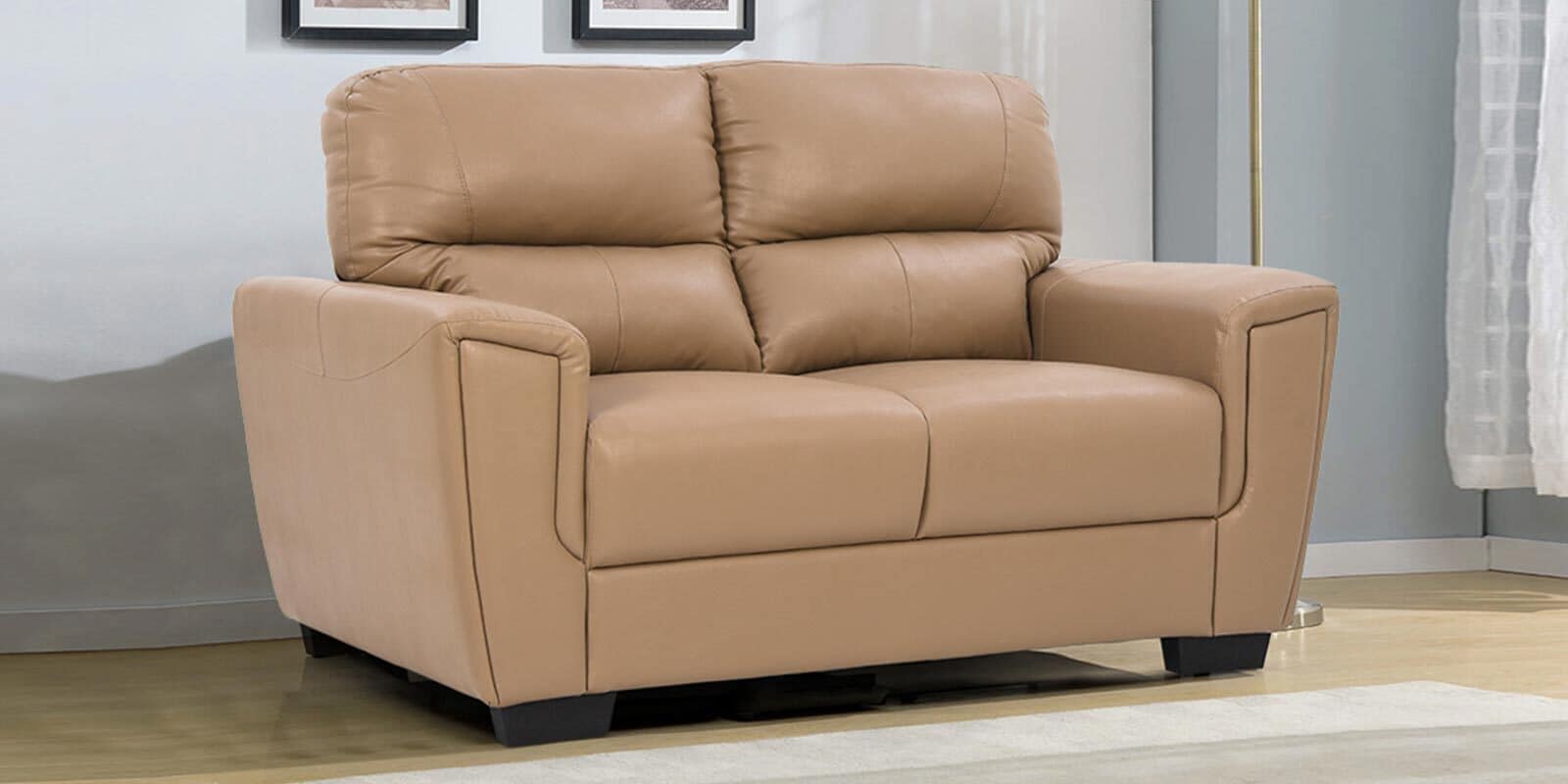 Chic Leatherette 2 Seater Sofa in Beige Colour