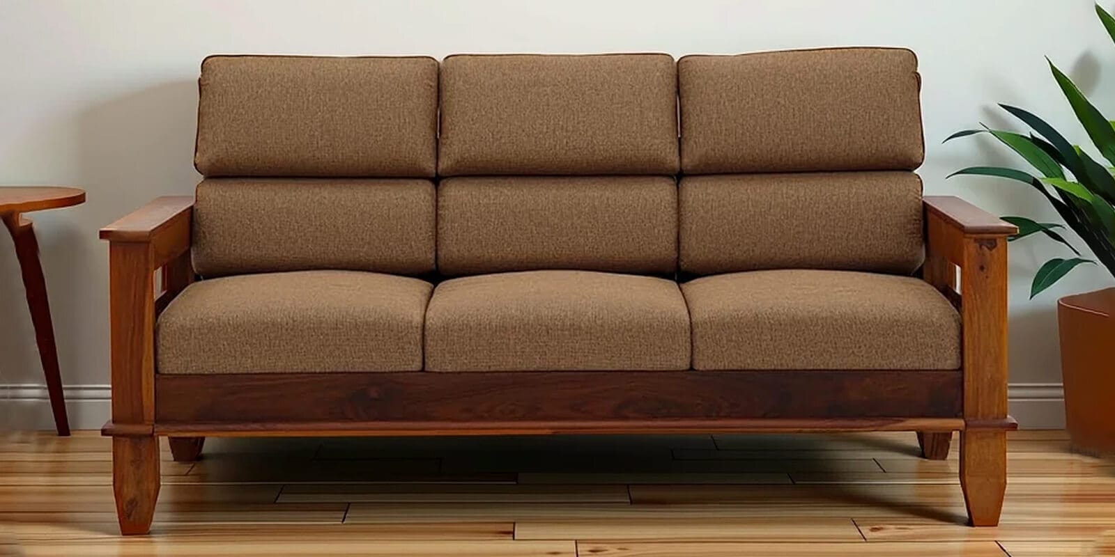 Chola Sheesham Wood 3 Seater Sofa With  Cushions In Brown Colour