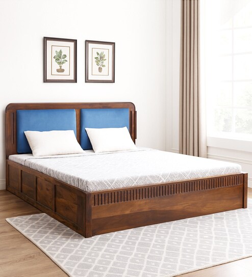 Chadov Sheesham Wood Queen Size Bed In Provincial Teak Finish With Box Storage