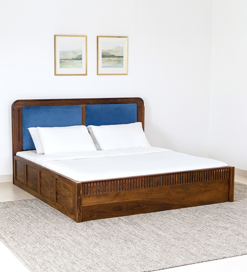 Chadov Sheesham Wood Queen Size Bed In Provincial Teak Finish With Box Storage