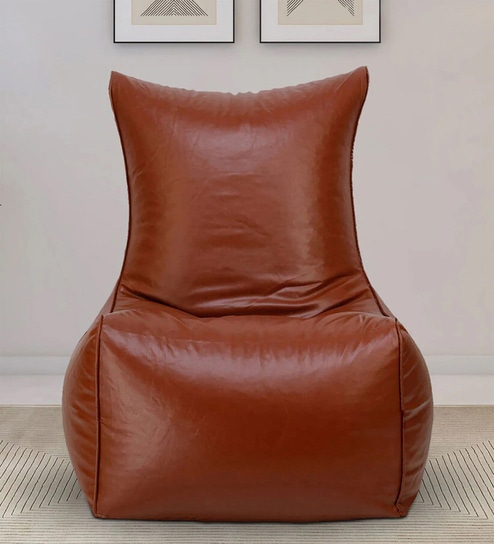 Chair Leatherette Bean Bag With Beans in Tan Colour