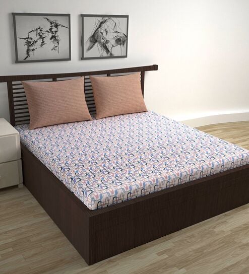 Charcoal Blue Abstract 144 Tc Cotton Double Bedsheet With 2 Pillowcovers