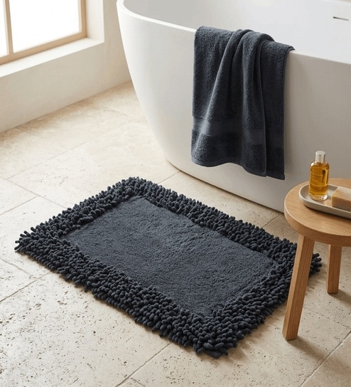 Charcoal Cotton 16X24 Inches Anti-Skid Bath Mat