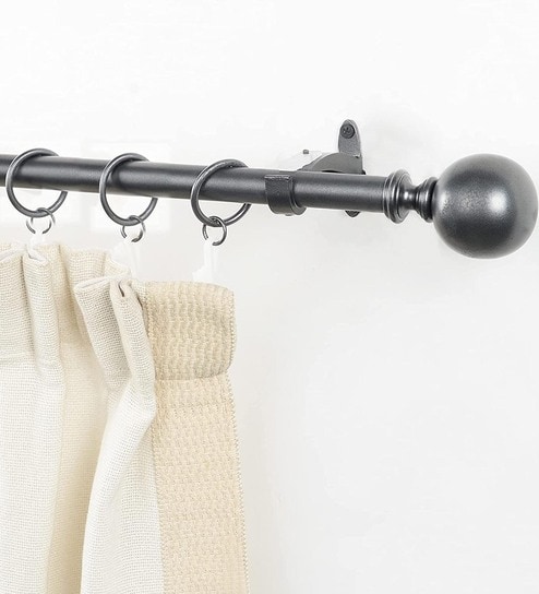 Charcoal Grey 36 Inch expandable to 66 Inch Iron Curtain Rod with Bracket