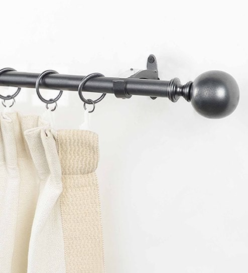Charcoal Grey Iron Curtain Rod (52-144 Inches) With Bracket by Deco Window