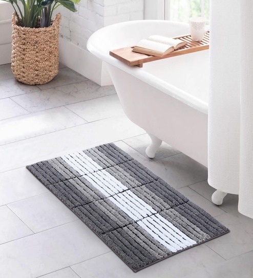 Charcoal Polyester 32X20 Inches Anti-Skid  Bath Mat