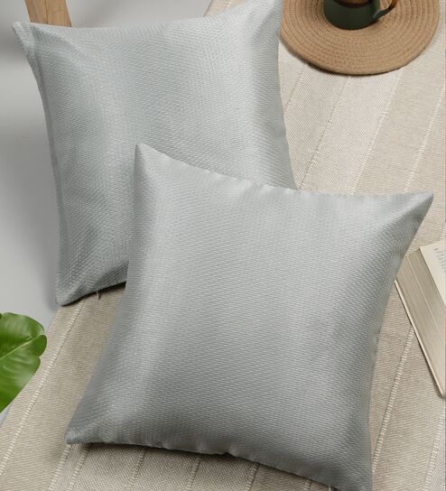 Charcoal Polyester Striped 16x16 inches Cushion Cover Set of 2
