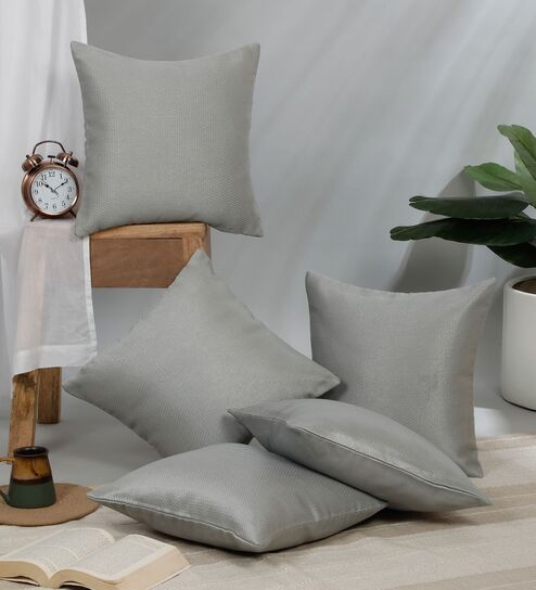 Charcoal Polyester Striped 16x16 inches Cushion Cover Set of 5