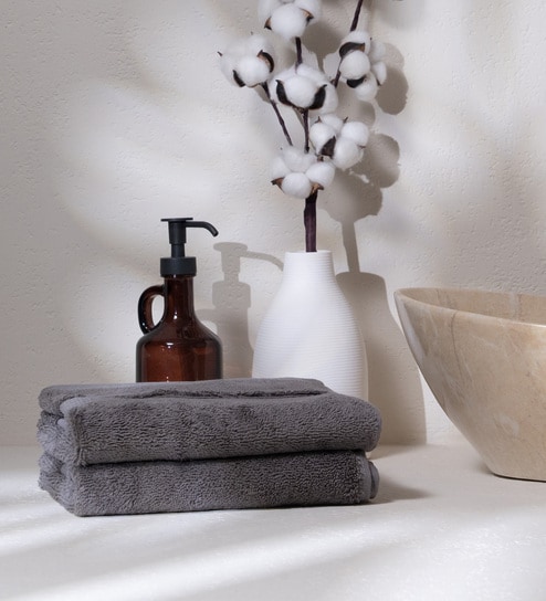 Charcoal Stone 100% Organic Cotton Solid 550 GSM Hand Towels (2 Pc)