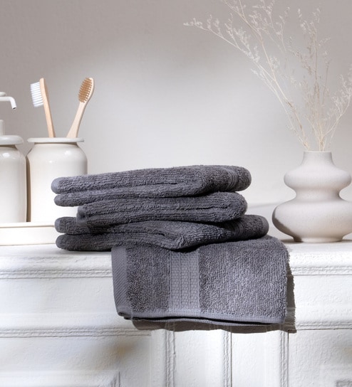 Charcoal Stone 100% Organic Cotton Solid 550 GSM Face Towels Pack of 4
