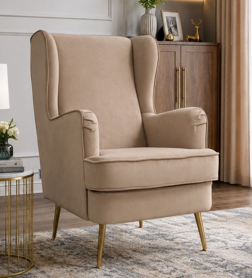 Charm Velvet Fabric Lounge Chair In Brown Colour