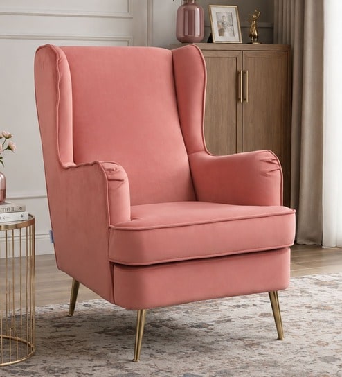 Charm Velvet Fabric Lounge Chair In Pink Colour