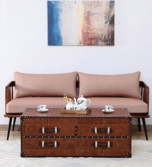 Chavez Leather Coffee Table In Vintage Brown Colour