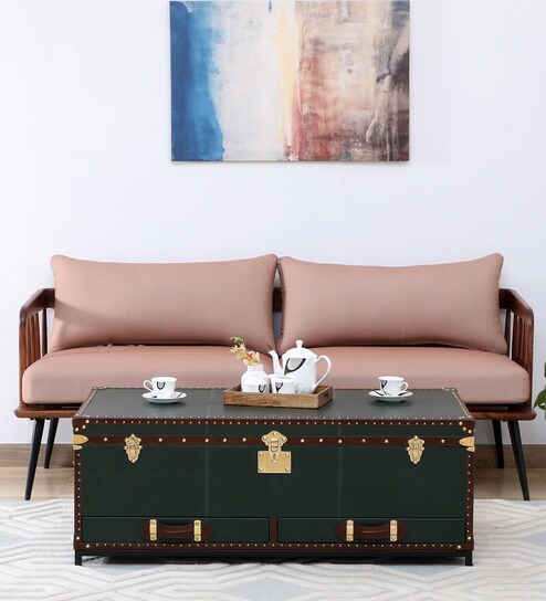 Chavez Leather Linen Trunk In Green Colour