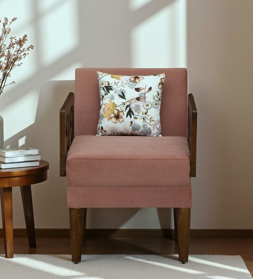 Cheb Mango Wood Convertible Sofa Cum Bed in Velvet Muted Terracotta Colour