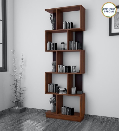 Checkers Large Book Shelf In Classic Walnut Finish
