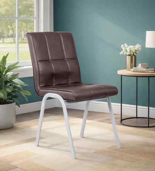 Checks Leatherette Dining Chair In Black Colour