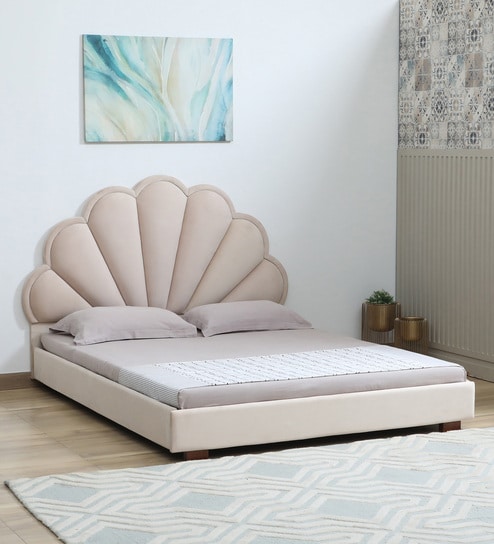 Cheerful Upholstered Queen Size Bed In White Colour