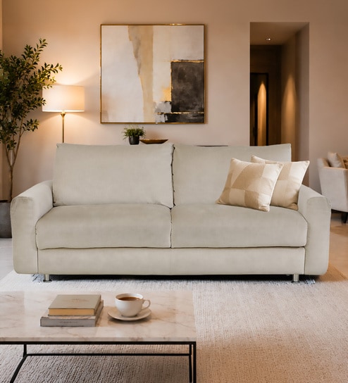 Chelsea Covertible 3 Seater Sofa Cum Bed In Ecru Beige Colour-image-4