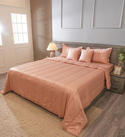 Chempange Rose 300TC 100% Cotton Solid & Quilted Double Bedding Set