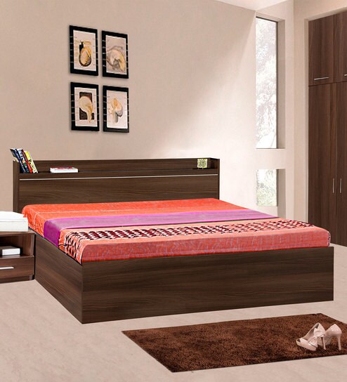 Cherry Queen Size Bed With Storage In Acacia Dark Matt Finish By Delite Kom